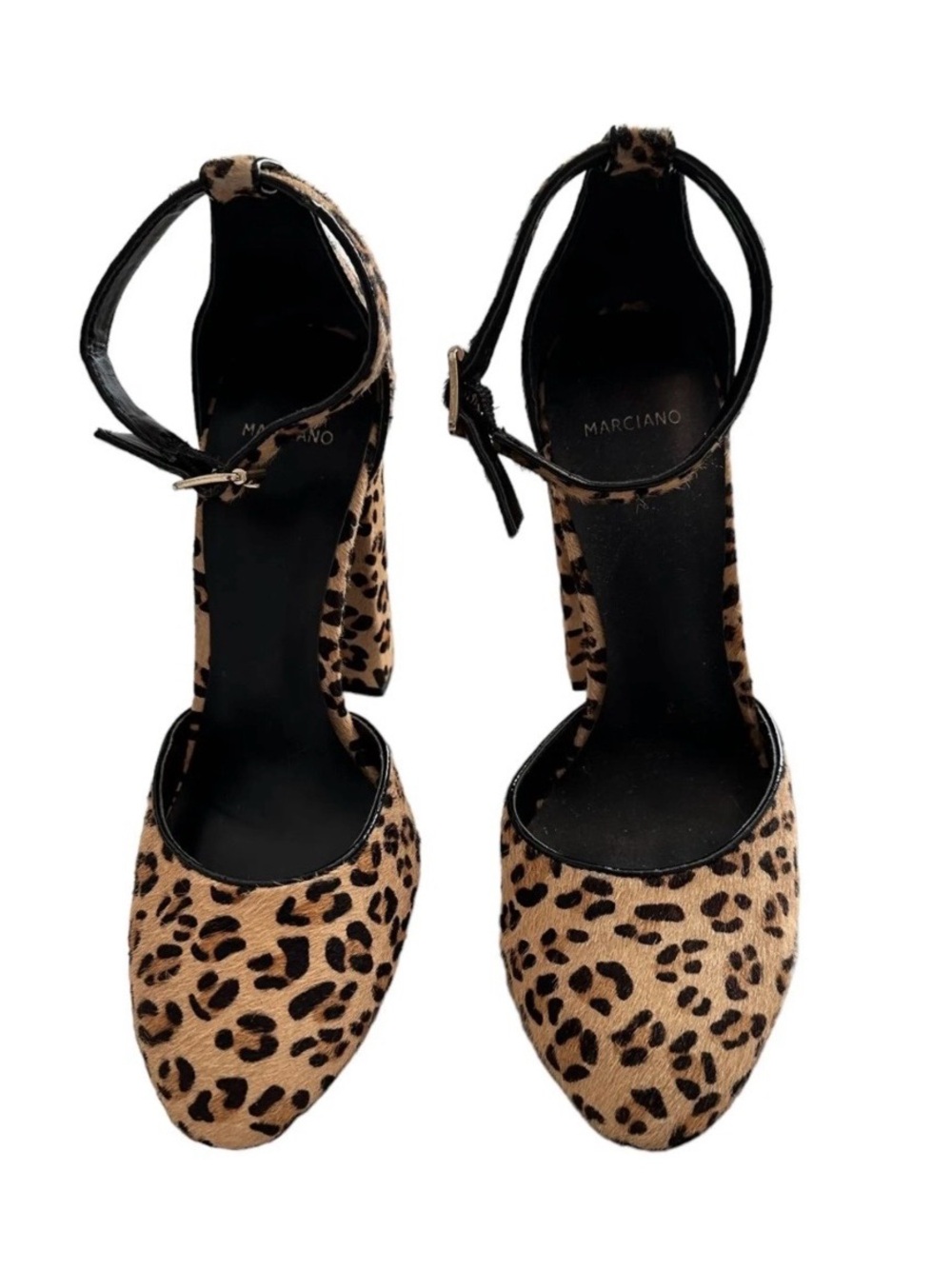 Marciano Leopard Ankle-Strap Block Heels - Tan and Black